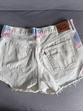Levi's White Denim Shorts with Pastel Tie-Dye Accents Size 33